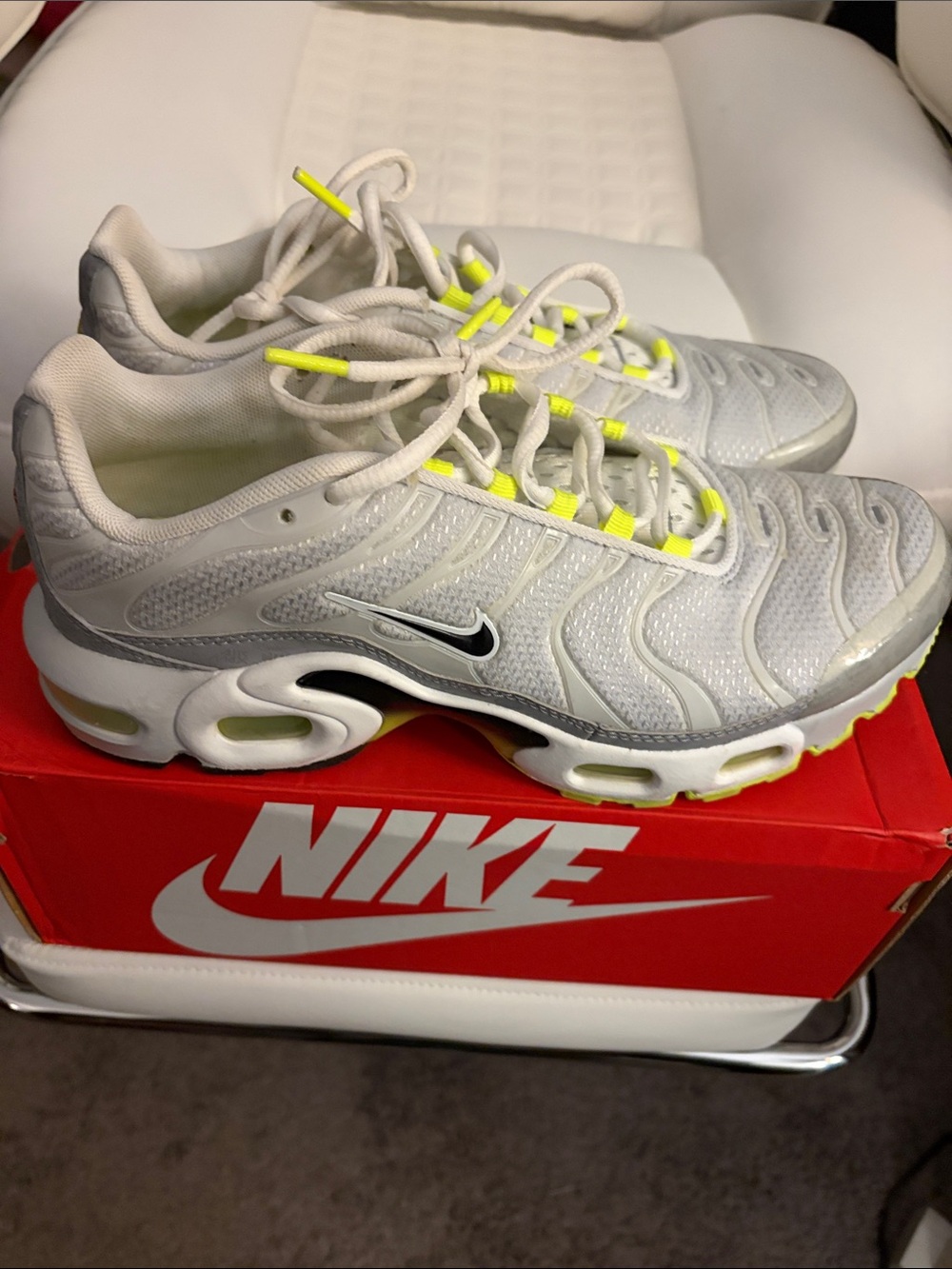 Nike Kids White Sneakers with Neon Yellow Accents